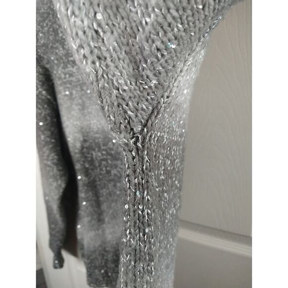 Liz Claiborne Woman XL Sweater Grey Sparkly Hi Low Ombre Striped Pullover - Picture 7 of 11